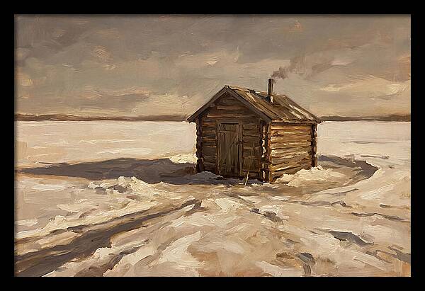 Ice Fishing Hut On Frozen Lake