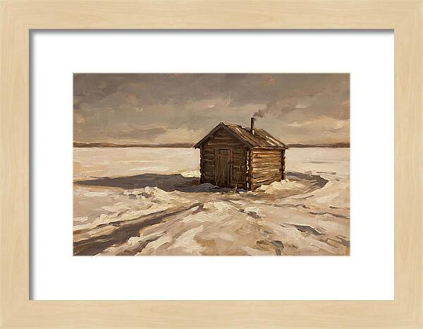 Ice Fishing Hut On Frozen Lake