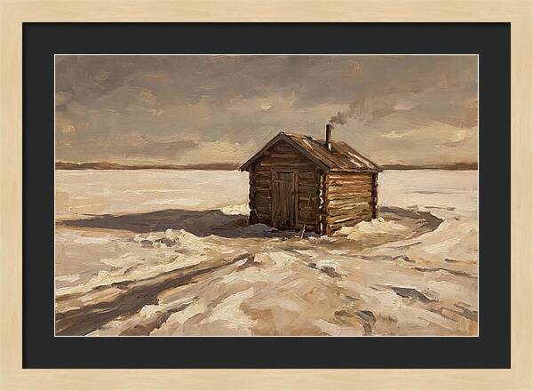 Ice Fishing Hut On Frozen Lake