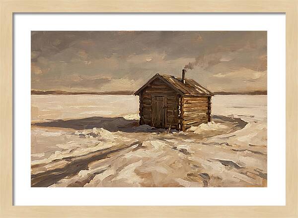 Ice Fishing Hut On Frozen Lake