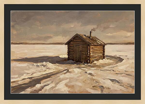 Ice Fishing Hut On Frozen Lake