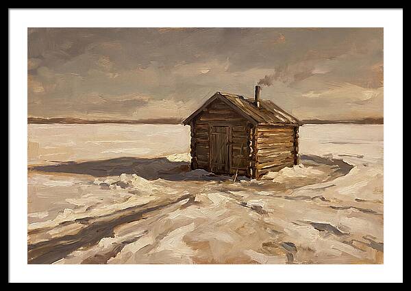 Ice Fishing Hut On Frozen Lake
