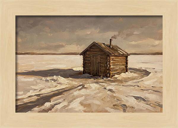Ice Fishing Hut On Frozen Lake