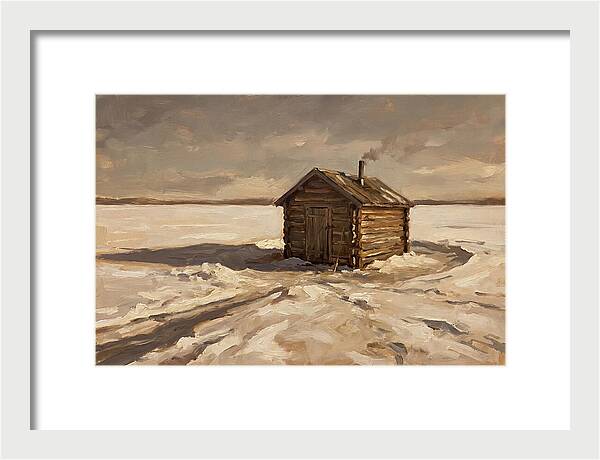 Ice Fishing Hut On Frozen Lake