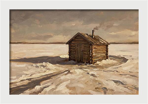 Ice Fishing Hut On Frozen Lake