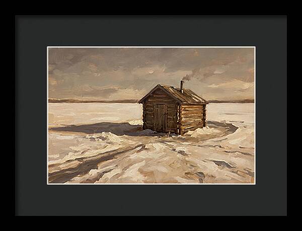 Ice Fishing Hut On Frozen Lake