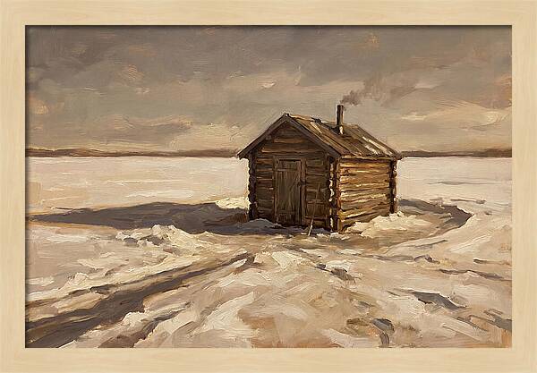 Ice Fishing Hut On Frozen Lake