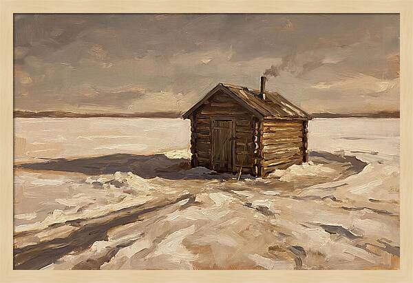 Ice Fishing Hut On Frozen Lake