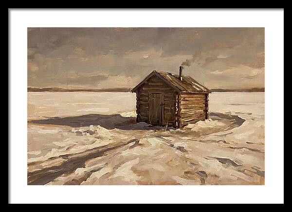 Ice Fishing Hut On Frozen Lake