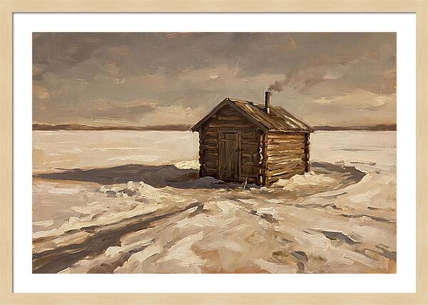 Ice Fishing Hut On Frozen Lake