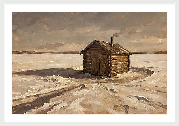 Ice Fishing Hut On Frozen Lake