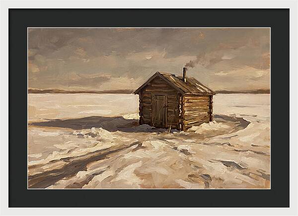 Ice Fishing Hut On Frozen Lake