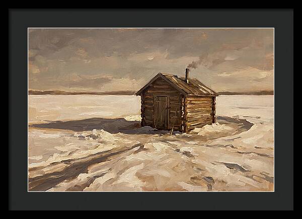 Ice Fishing Hut On Frozen Lake