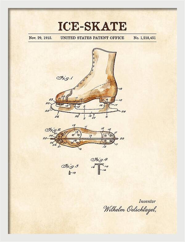 Ice Skate Watercolor Patent Us1218451a