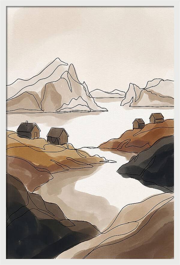 Icebergs Floating Past Coastal Village