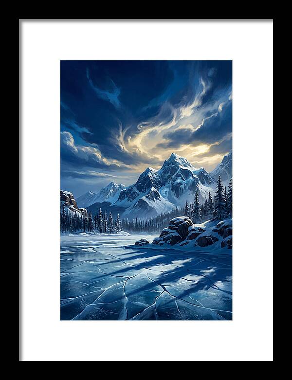 Icecovered Lake Under Mountains