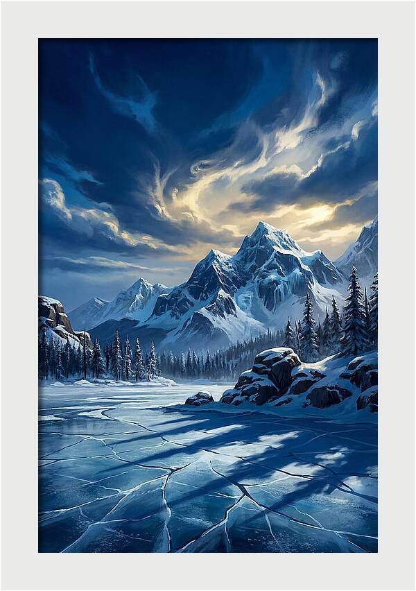 Icecovered Lake Under Mountains