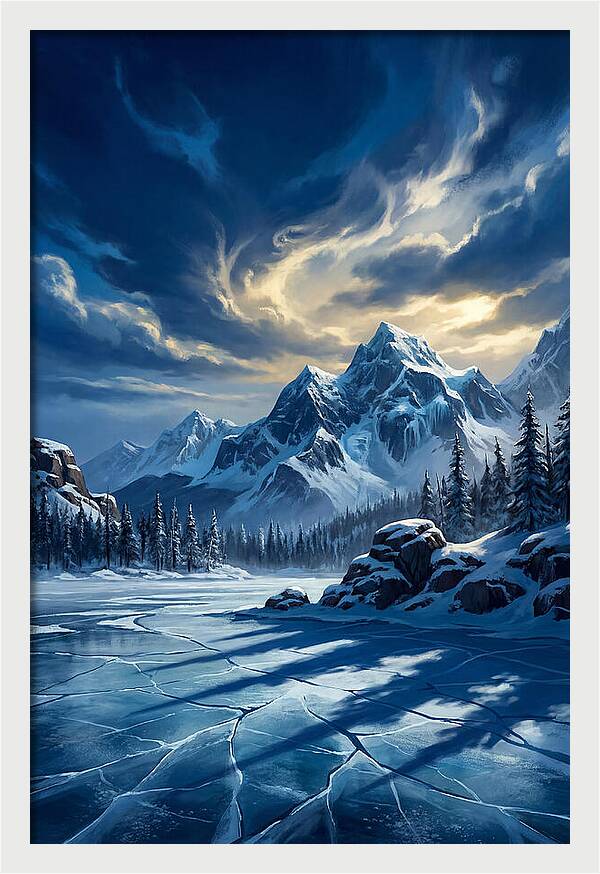Icecovered Lake Under Mountains