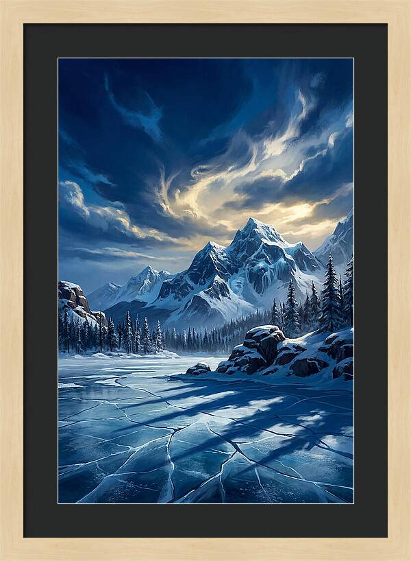 Icecovered Lake Under Mountains
