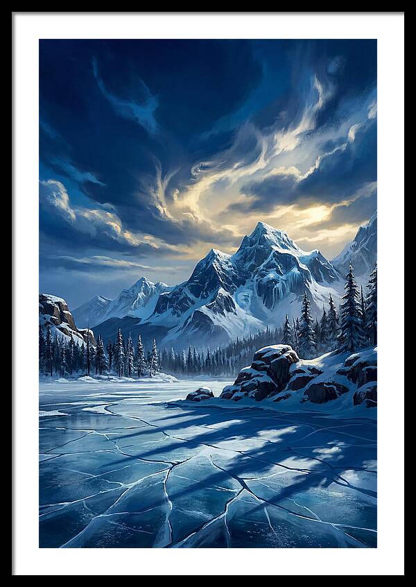 Icecovered Lake Under Mountains