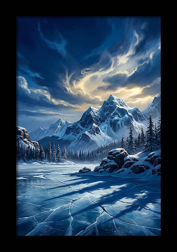 Icecovered Lake Under Mountains