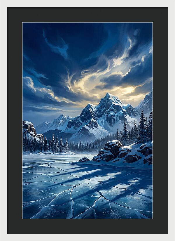 Icecovered Lake Under Mountains