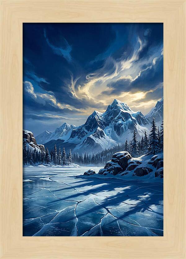 Icecovered Lake Under Mountains
