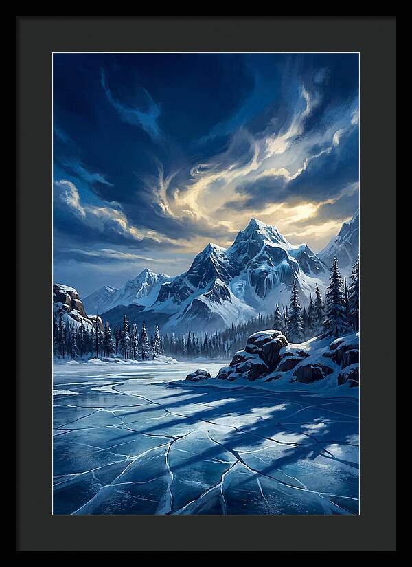 Icecovered Lake Under Mountains