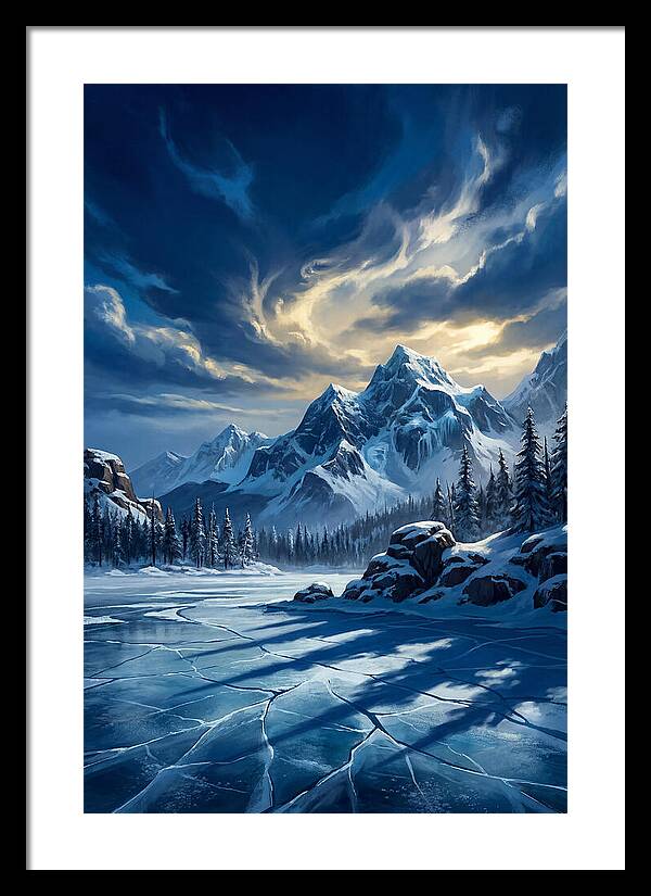 Icecovered Lake Under Mountains