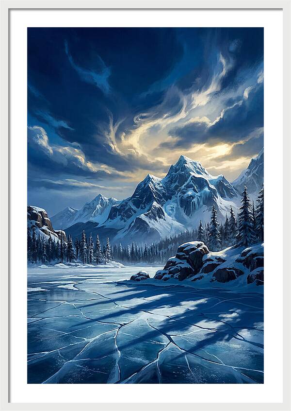 Icecovered Lake Under Mountains