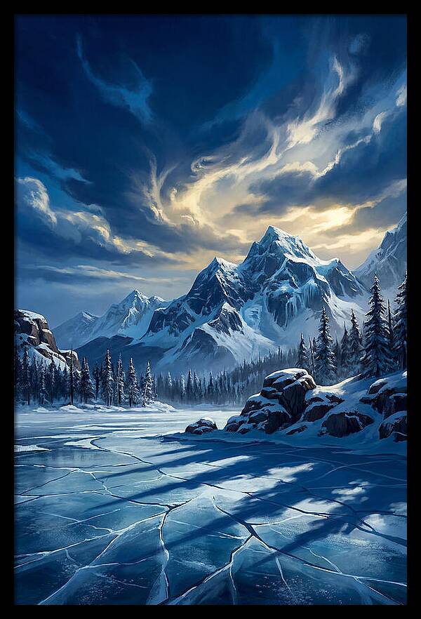Icecovered Lake Under Mountains