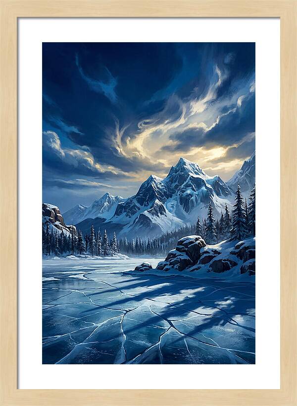 Icecovered Lake Under Mountains