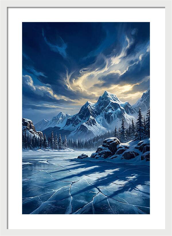 Icecovered Lake Under Mountains