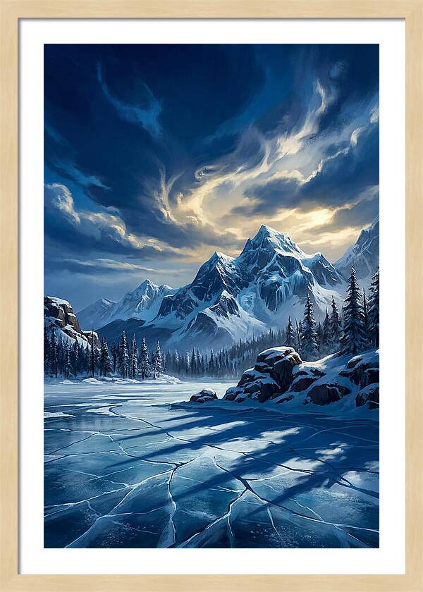 Icecovered Lake Under Mountains