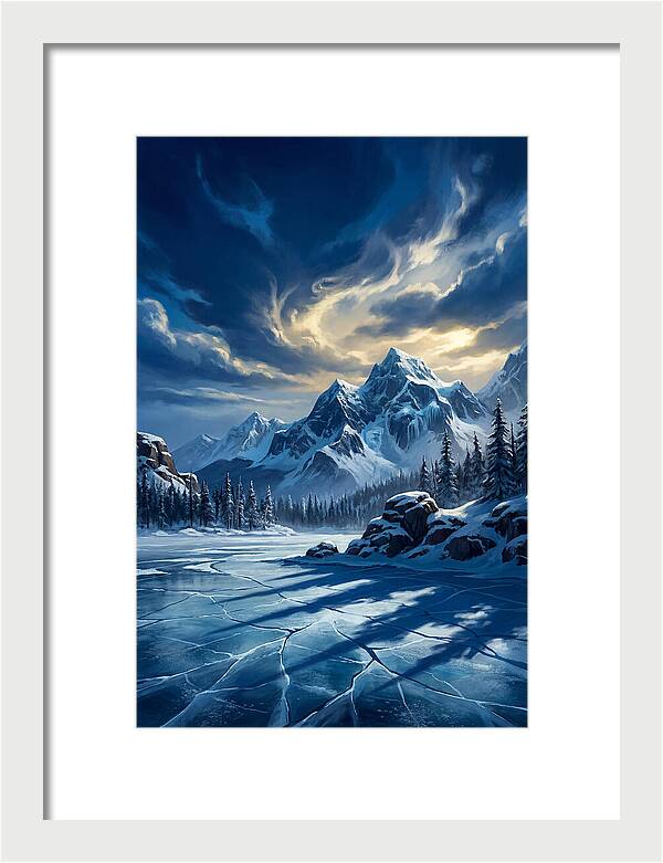 Icecovered Lake Under Mountains