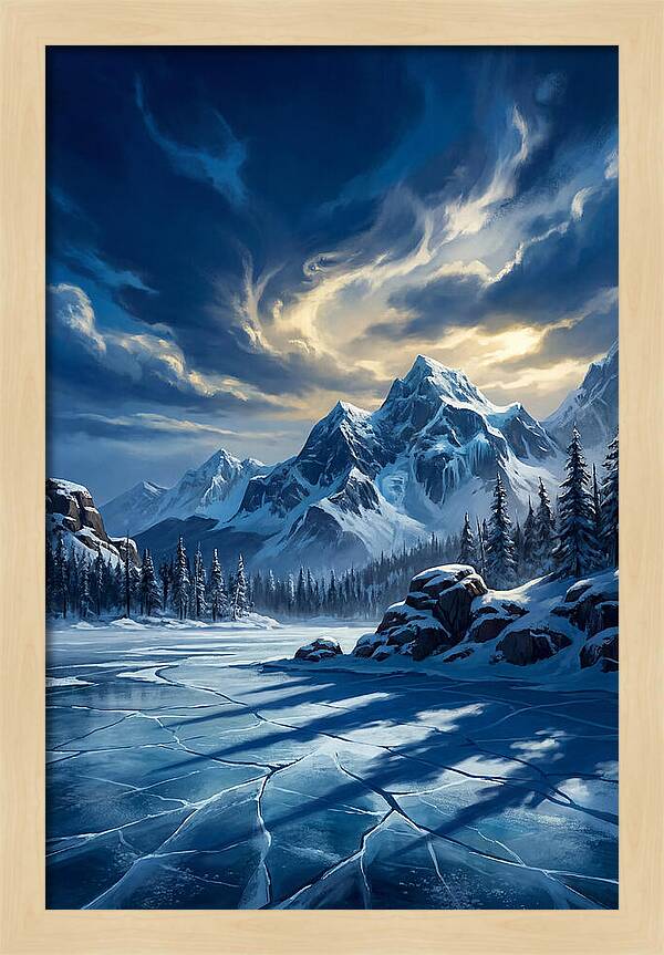 Icecovered Lake Under Mountains