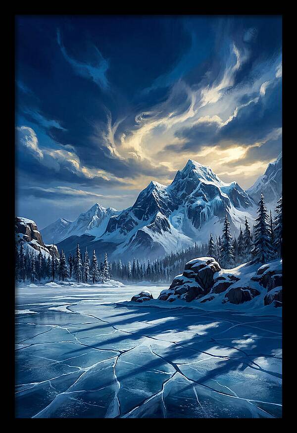 Icecovered Lake Under Mountains