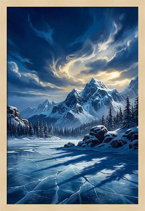 Icecovered Lake Under Mountains
