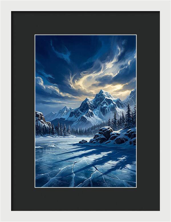 Icecovered Lake Under Mountains