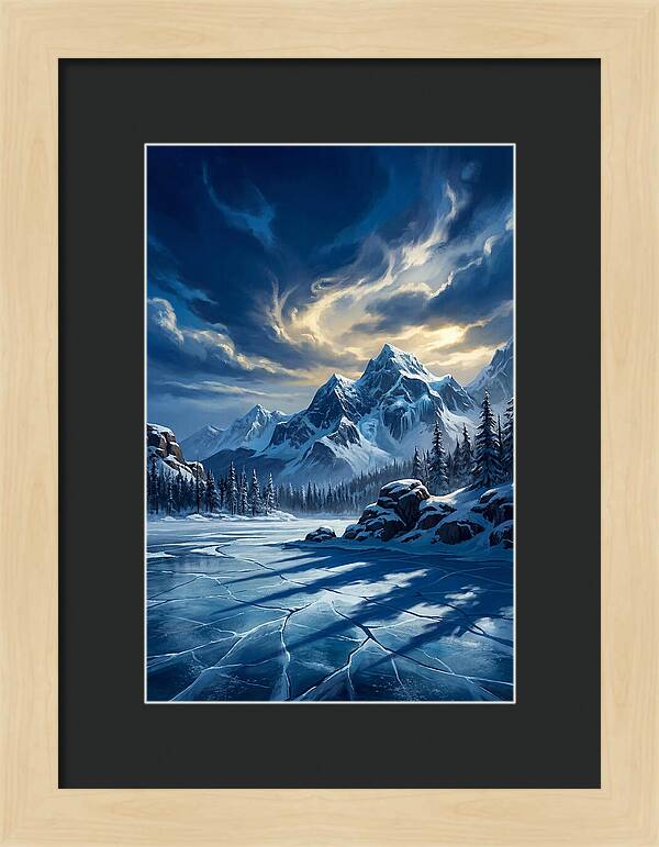 Icecovered Lake Under Mountains