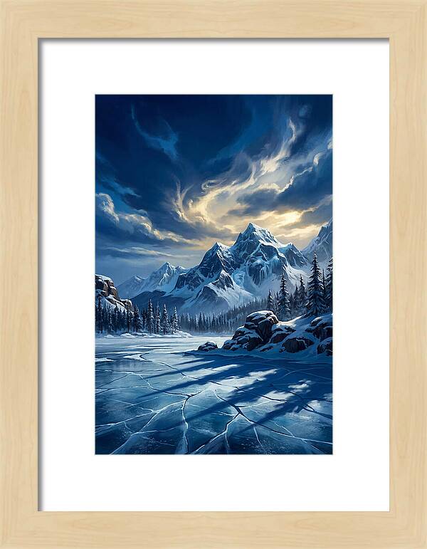 Icecovered Lake Under Mountains
