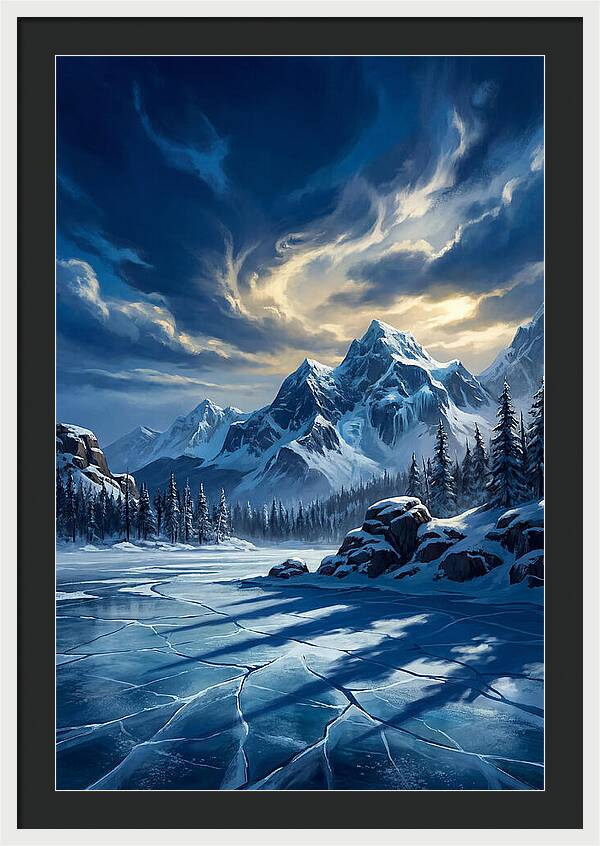 Icecovered Lake Under Mountains