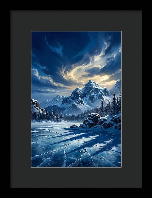 Icecovered Lake Under Mountains