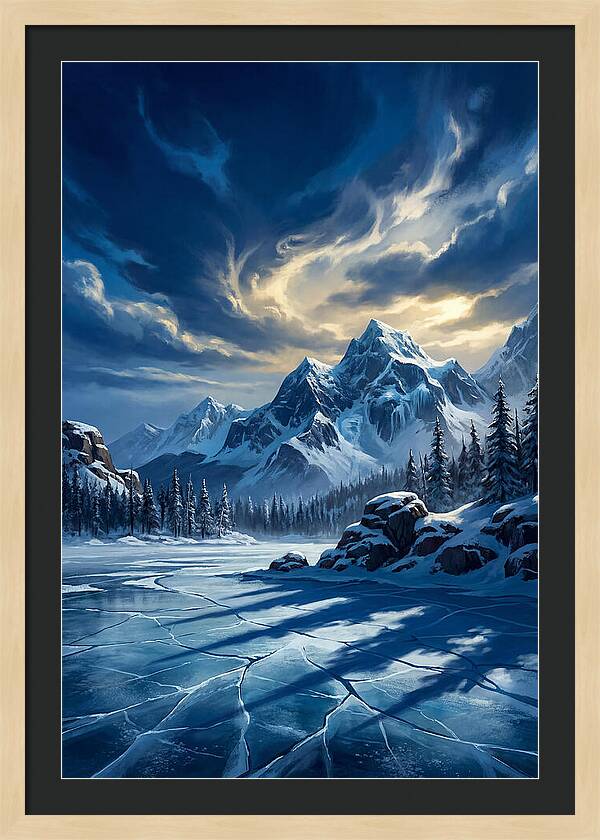 Icecovered Lake Under Mountains
