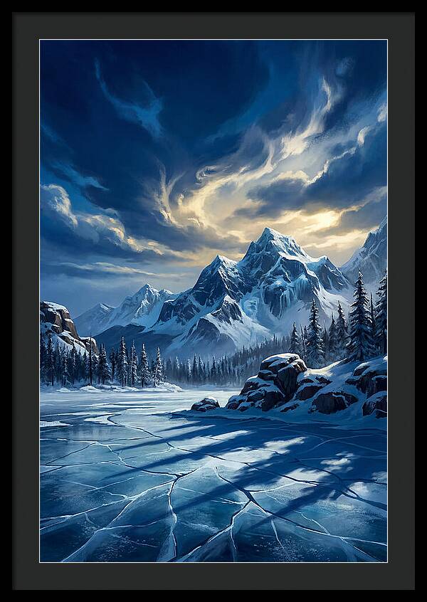 Icecovered Lake Under Mountains