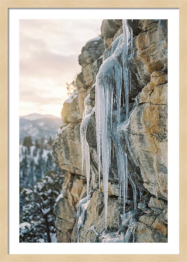 Icicles Hanging From Rocky Cliff