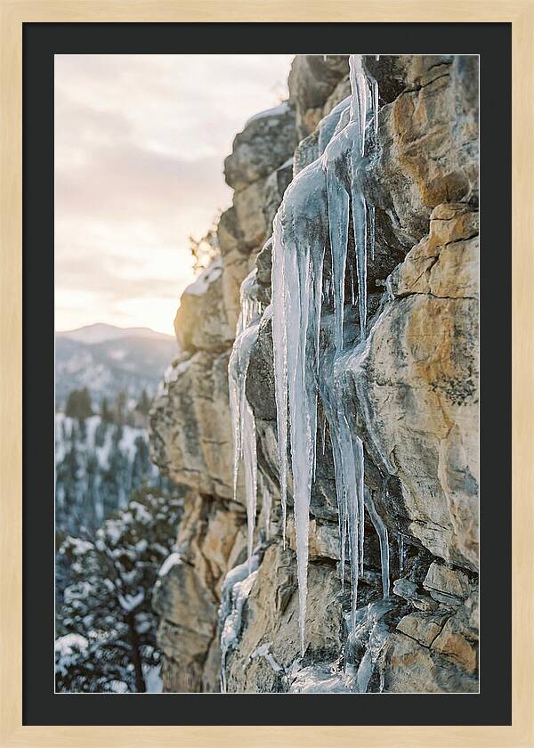 Icicles Hanging From Rocky Cliff