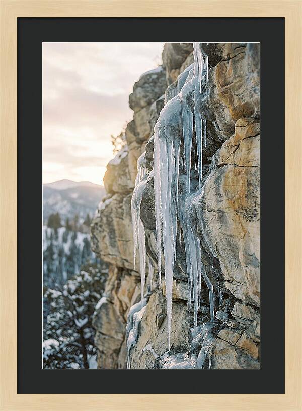 Icicles Hanging From Rocky Cliff
