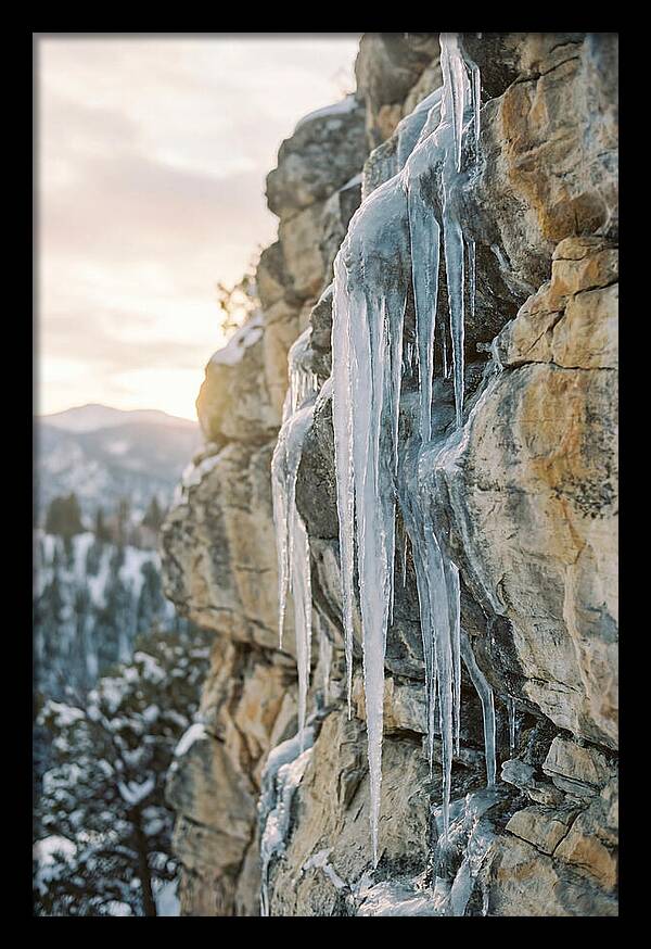Icicles Hanging From Rocky Cliff