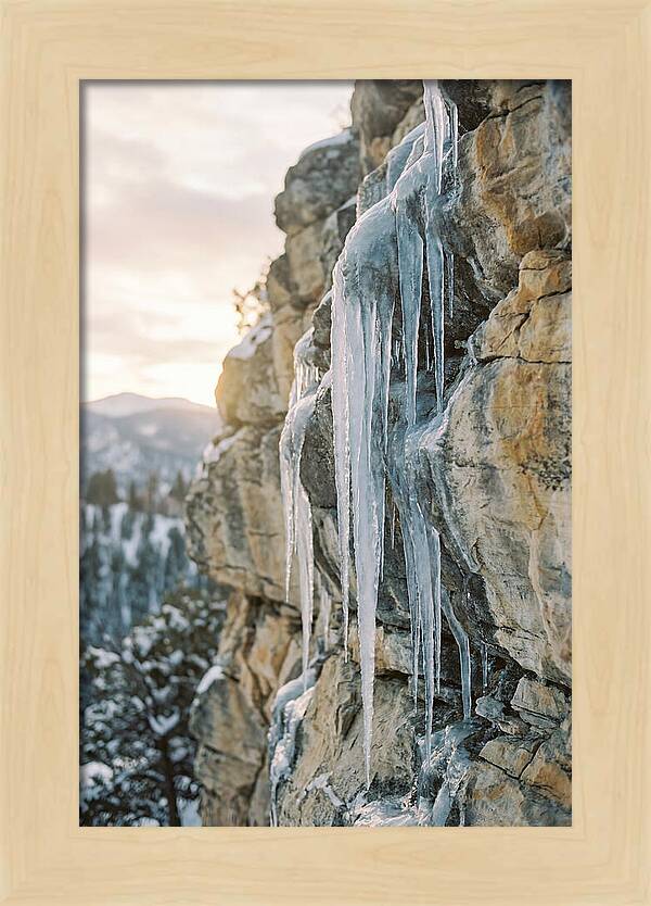 Icicles Hanging From Rocky Cliff